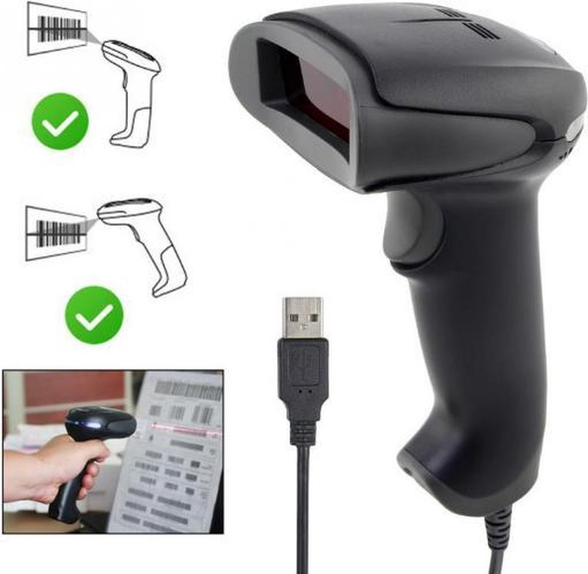 Generic Professionele Barcode Scanner - Zwart - Met USB Aansluiting - Handscanner - Barcode Lezer - Universeel