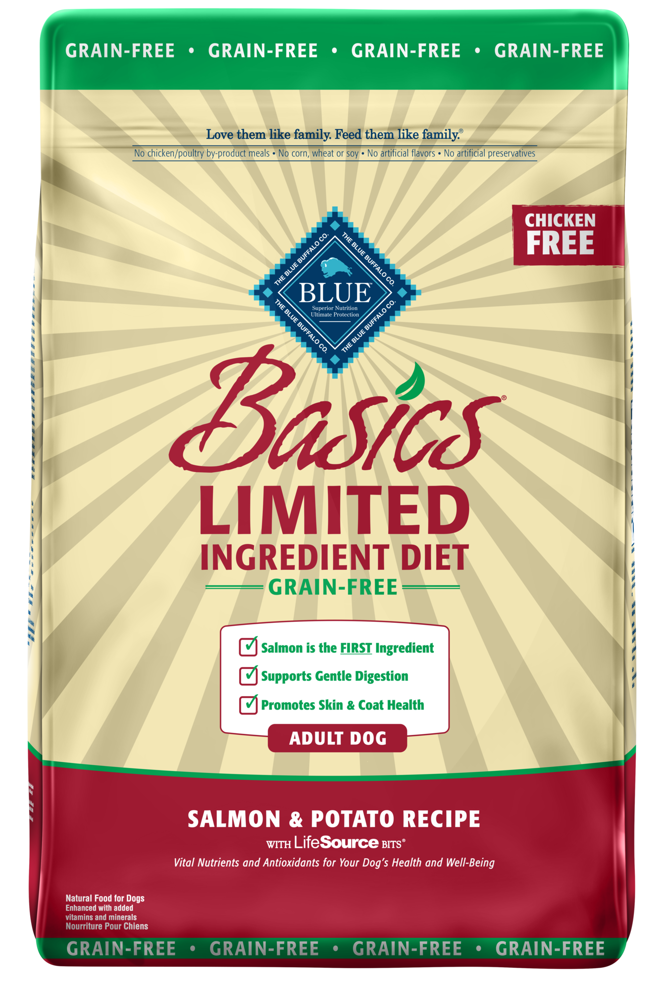 Blue Buffalo Basics Grain-Free Dry Dog Food  Adult  Limited Ingredient Diet  Salmon  22 Lbs