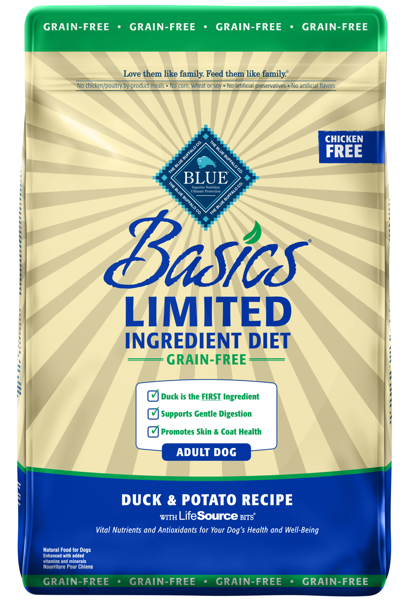 Blue Buffalo Basics Grain-Free Dry Dog Food  Adult  Limited Ingredient Diet  Duck  22 Lbs