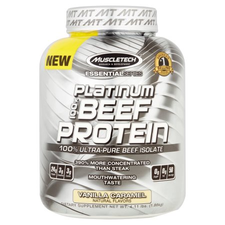 MuscleTech Active Nutrition Essential Series Platinum 100% Ultra Pure Beef Isolate, Protein Powder- Vanilla Caramel Flavored Dietary Supplement Powder