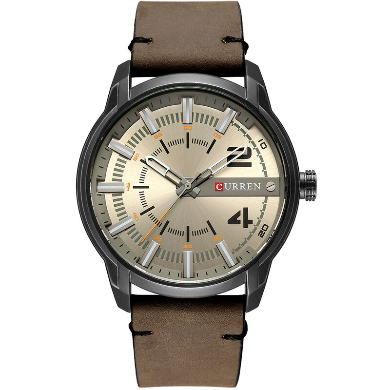 8306 Montre En Cuir De Mode Horloge De Date Analogique Montre a Quartz Pour Homme Ceinture Marron Boitier Noir Visage Gris Index Noir - Curren