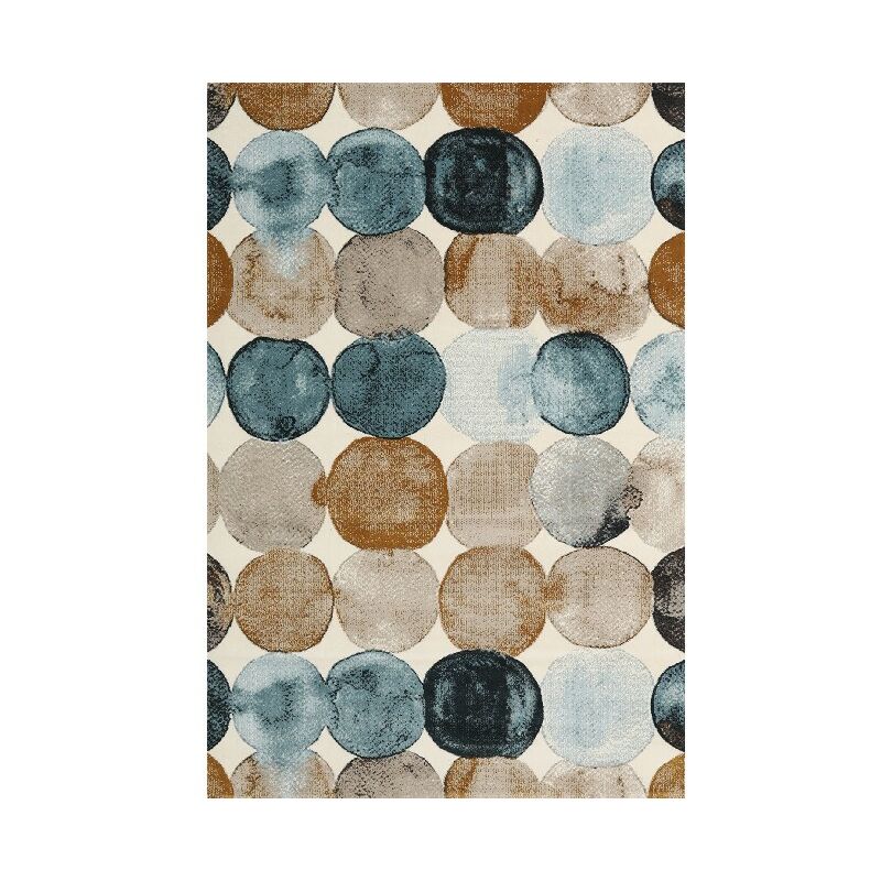 Home Mania - Tapis Decoratif Soft Circle - Decoratif - Antiderapant - Pour La Chambre a Coucher, Le Salon, L'etude - Marron, Bleu En 100% Micro