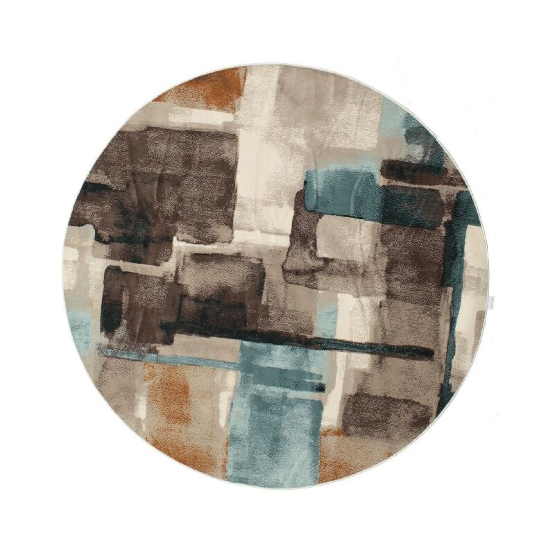 Home Mania - Tapis Rond Classic Abstract - Decoratif - Antiderapant - Pour La Chambre a Coucher, Le Salon, L'etude - Marron, Bleu En 100% Micro