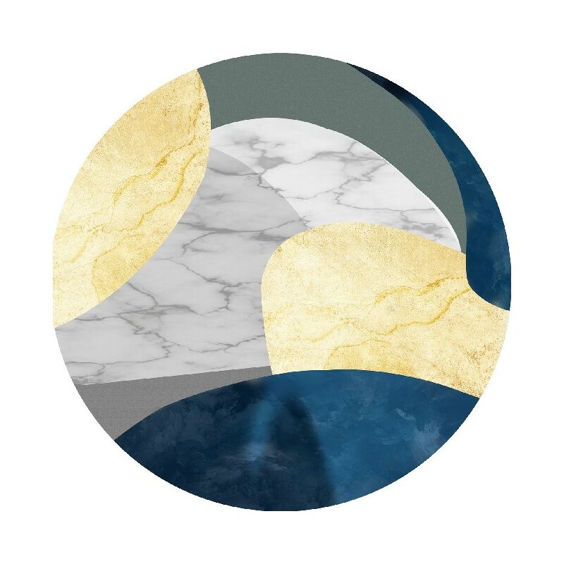 Tapis Rond Modern Moon - Decoratif - Antiderapant - Pour La Chambre a Coucher, Le Salon, L'etude - Blanc, Bleu, Jaune En 100% Micro Polyamide, 100 X