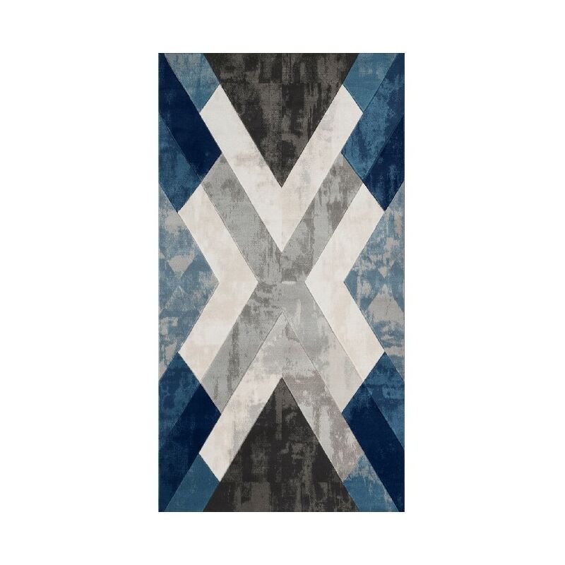 Home Mania - Tapis Decoratif Cross 3 - Decoratif - Antiderapant - Pour La Chambre a Coucher, Le Salon, L'etude - Blanc, Noir, Bleu En 100% Micro