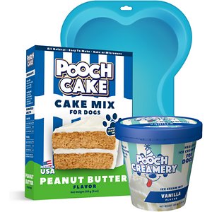 Pooch Cake Basic Starter Plus Peanut Butter Cake Mix with Cake Mold Kit & Pooch Creamery Vanilla Ice Cream, 9-oz Box & 5.25-oz Carton