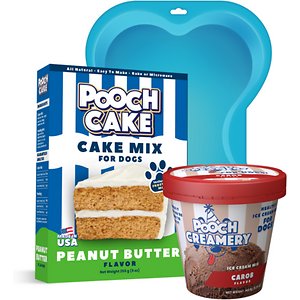 Pooch Cake Basic Starter Plus Peanut Butter Cake Mix with Cake Mold Kit & Pooch Creamery Carob Ice Cream, 9-oz Box & 5.25-oz Carton