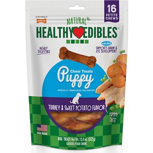 Nylabone Healthy Edibles Natural Puppy Treats  Training Treats for Puppies  Turkey & Sweet Potato Flavor Dog Treats  for X-Small Dogs (16 Count)