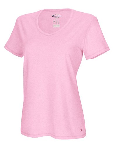 Champion Authentic Women's Jersey V-Neck Tee Marzipan Pink Heather XS