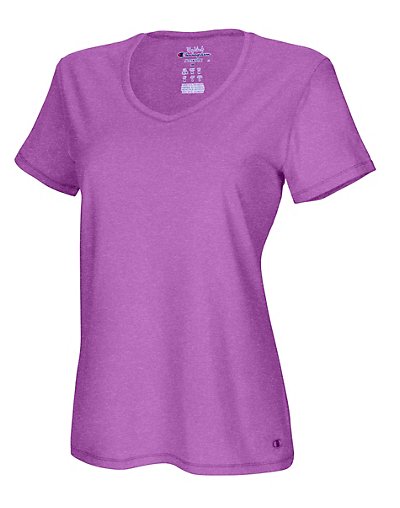 Champion Authentic Women's Jersey V-Neck Tee Amethyst Glaze Heather S
