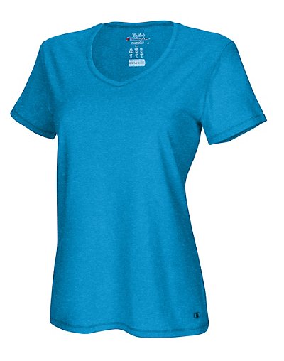 Champion Authentic Women's Jersey V-Neck Tee Underwater Blue Heather XL