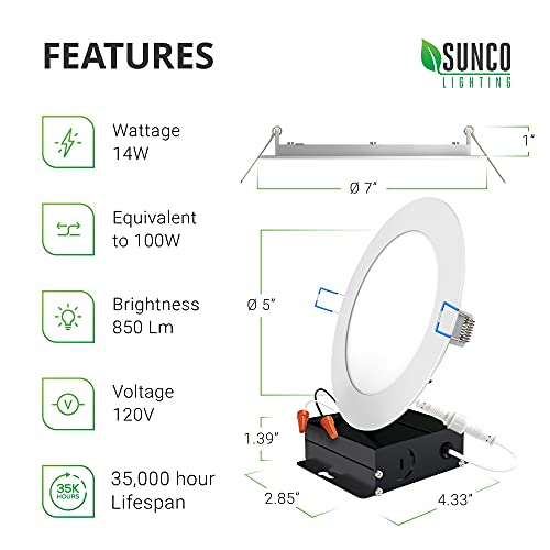 Sunco Lighting 24 Pack 6 Inch Ultra Thin LED Recessed Ceiling Lights Slim, 4000K Cool White, Dimmable 14W=100W, 850 LM, Smooth Trim Damp Rated, Canles thumbnail