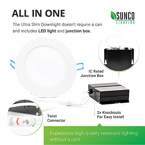Sunco Lighting 24 Pack 6 Inch Ultra Thin LED Recessed Ceiling Lights Slim, 4000K Cool White, Dimmable 14W=100W, 850 LM, Smooth Trim Damp Rated, Canles thumbnail