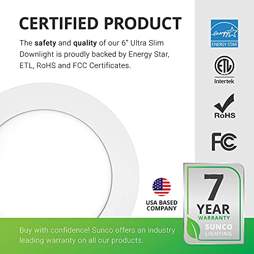 Sunco Lighting 24 Pack 6 Inch Ultra Thin LED Recessed Ceiling Lights Slim, 4000K Cool White, Dimmable 14W=100W, 850 LM, Smooth Trim Damp Rated, Canles thumbnail