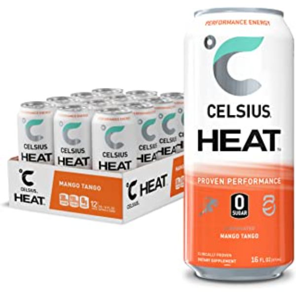 CELSIUS HEAT Performance Energy Drink 16 Fl Oz  Mango Tango (Pack of 12)