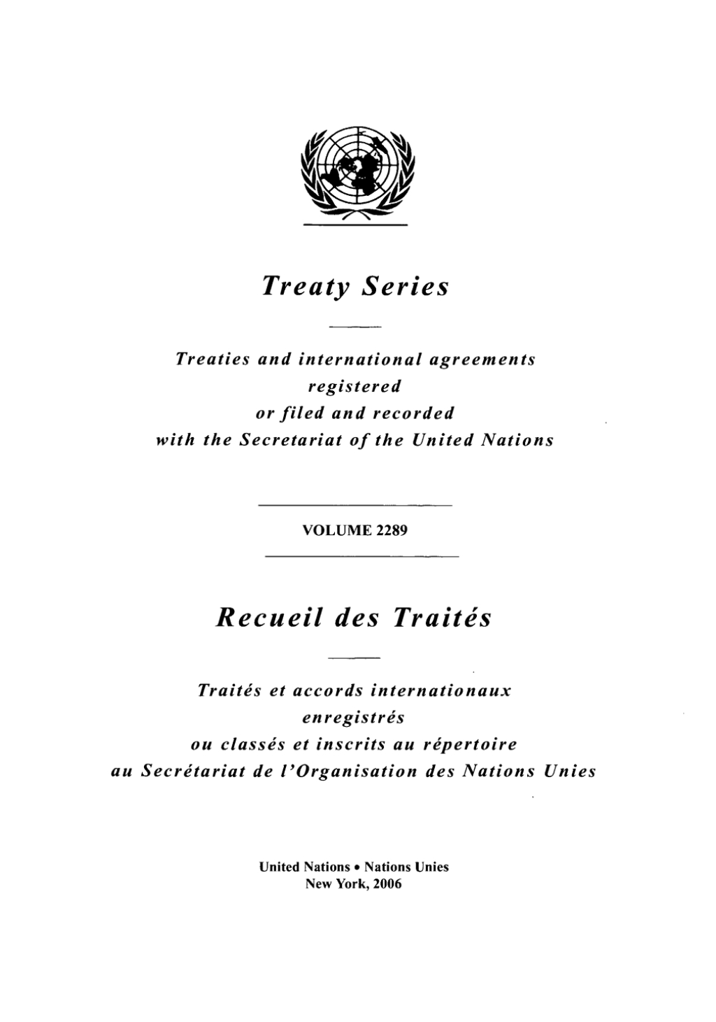 Treaty Series 2289/Recueil Des TraitÃ©s 2289 (eBook)