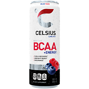 CELSIUS BCAA Sparkling Blue Razz  Functional Essential Energy Drink 12 Fl Oz (Pack of 12)