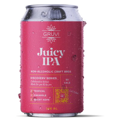 Gruvi Non-Alcoholic Juicy IPA, Juicy Dayz 6 Cans (12 Fl Oz Each)