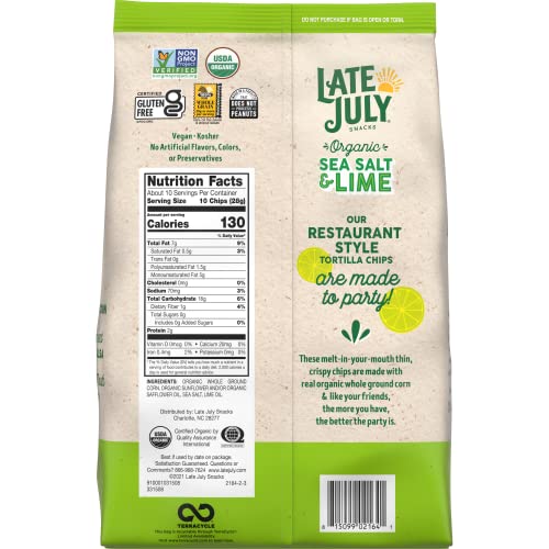 Late July Snacks Thin and Crispy Organic Tortilla Chips with Sea Salt and Lime - 10.1oz thumbnail