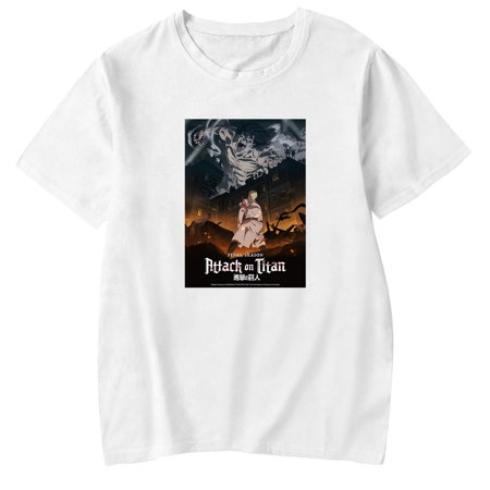 SOSPIRO Anime Attack on Titan T-shirt Cospaly Graphic Short Sleeve Tee Tops for Men Women(White-L)