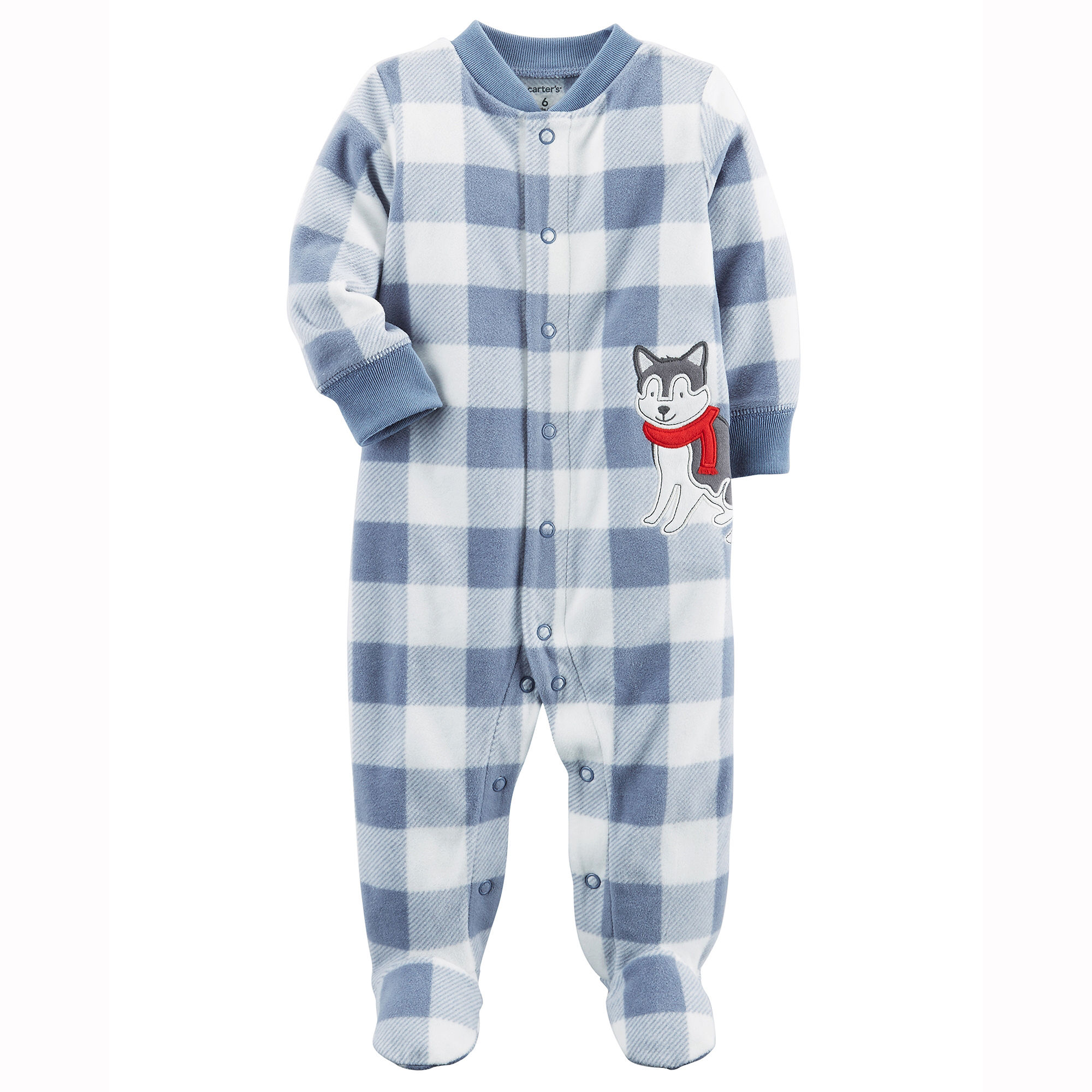 Carter's Blue/White Buffalo Check Printed Dog Applique Snap Front 9 Months Blue