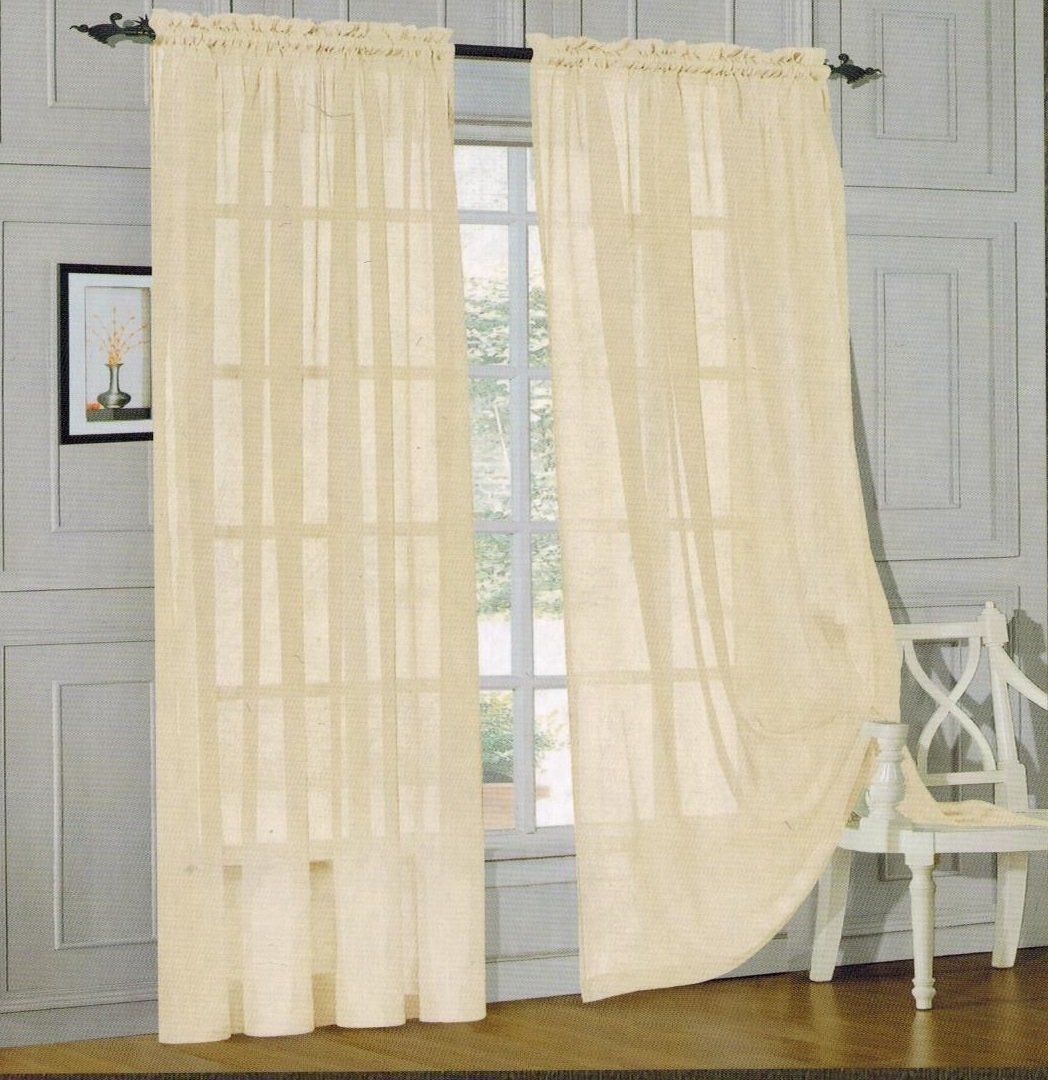 MONTE CARLO SUPER WIDE TAILORED PAIR SHEER VOILE CURTAINS  84  Long  Ivory