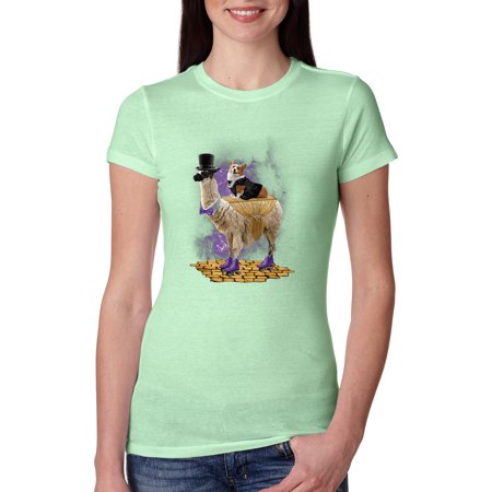 Fancy Corgi Riding on Llama with Purple Skates | Womens Humor Slim Fit Junior Tee  Mint  Large