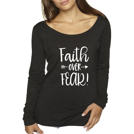True Way 1253 - Women S Long Sleeve T-Shirt Faith Over Fear Script XL Black
