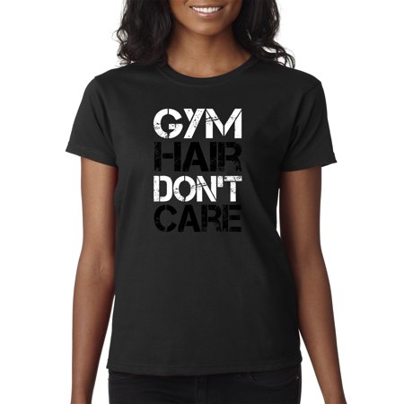 True Way 1455 - Women S T-Shirt Gym Hair Don T Care Workout Exercise Fitness Health XL Black