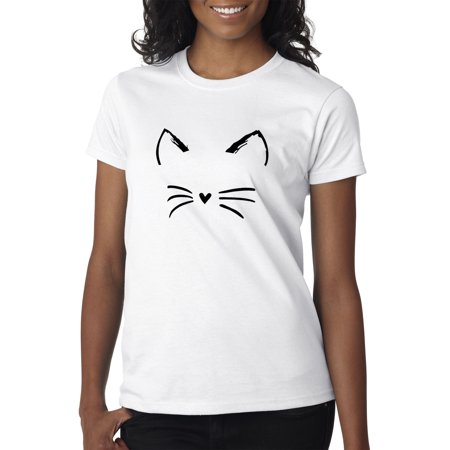 True Way 1128 - Women S T-Shirt Cat Whiskers Silhouette Heart Nose 2XL White