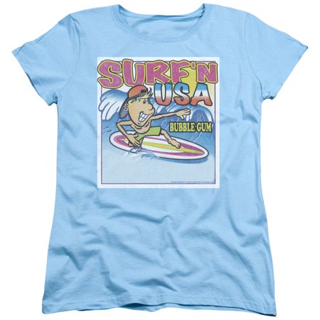 Dubble Bubble Surfn Usa Gum S/S Women S T-Shirt Light Blue