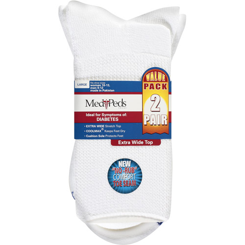 Womens MediPeds 2pk. Extra Wide Crew Socks