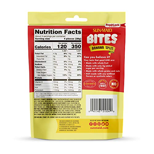 Sun-Maid Banana Split Bites- Kids Snacks, on-the-Go Bites, Whole Fruit, Whole Grains & Nuts-3oz thumbnail