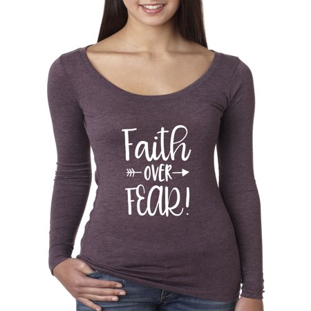 True Way 1253 - Women S Long Sleeve T-Shirt Faith Over Fear Script 2XL Vintage Purple