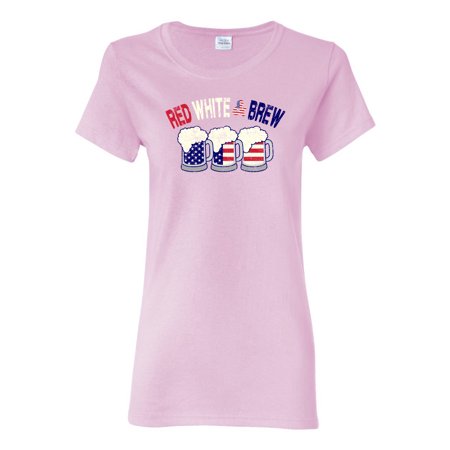 Wild Bobby  July 4th Beer Party Red White and Brew USA  Americana/American Pride  Women Graphic Tee  Light Pink  Small