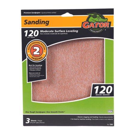 Ali 7263 Gator 9 by 11 Inch Premium Sandpaper 120 Grit Aluminum Oxide 3 Sheets