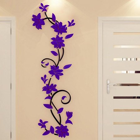 MEROTABLE 3D Flower Wall Sticker Art Mural Removable Bedroom Living Room Decoration Dark Purple 24*80