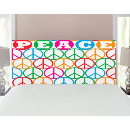Retro Headboard  Colorful Internationally Recognized Peace Sign Letters Counter Culture Print  Upholstered Decorative Metal Bed Headboard with Memory 