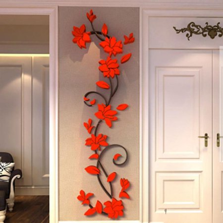 3D Flower Wall Sticker Art Mural Removable Bedroom Living Room Decoration Fresh Red 24*80