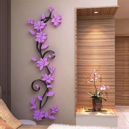 3D Flower Wall Sticker Art Mural Removable Bedroom Living Room Decoration Light Purple 24*80