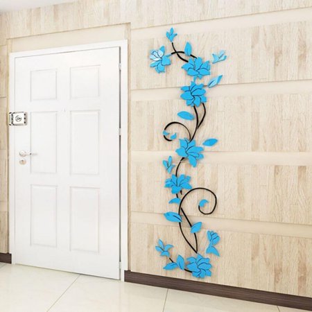 3D Flower Wall Sticker Art Mural Removable Bedroom Living Room Decoration Light Blue 24*80