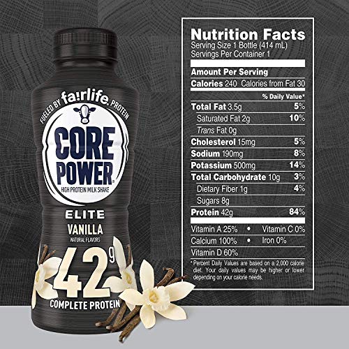 Core Power by Fairlife Elite High Protein (42g) Milk Shake  14 Fl Oz Bottles  (Pack of 12) (Vanilla) thumbnail