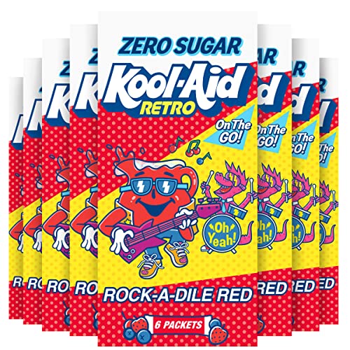 Kool-Aid Retro Rock-a-Dile Red Zero Sugar Artificially Flavored Drink Mix, 6 Ct on-the-Go-Packets, 8 per Case