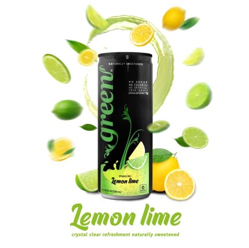 Green Lemon Lime - No Sugar  No Calories  Naturally Sweetened with 100% Stevia Leaf Extract  Carbonated Soda  12 Fl Oz Each Can - Pack of 6