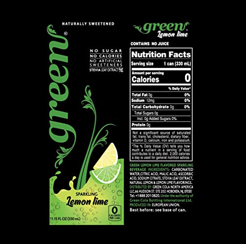 Green Lemon Lime - No Sugar  No Calories  Naturally Sweetened with 100% Stevia Leaf Extract  Carbonated Soda  12 Fl Oz Each Can - Pack of 6 thumbnail