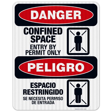 Confined Space Entry by Permit Only Bilingual Sign  OSHA Danger Sign  (SI-4081) 24x30 Reflective Aluminum EGP