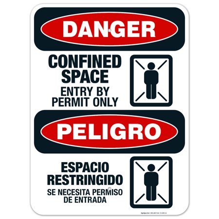 Confined Space Entry by Permit Only Bilingual Sign  OSHA Danger Sign  (SI-4081) 18x24 Aluminum