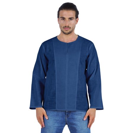 Atasi Long Sleeve Kurta for Men Solid Slub Cotton Round Neck Ethnic Shirt-5588