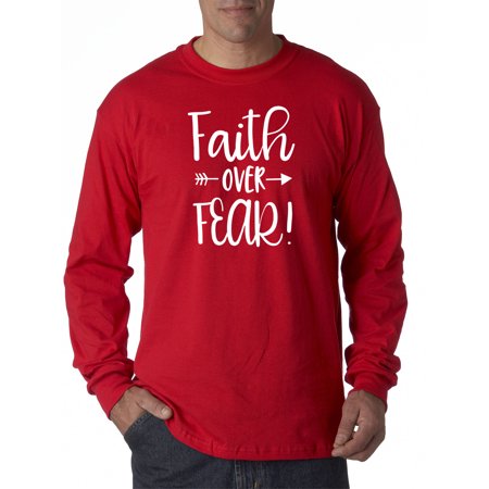 True Way 1253 - Unisex Long-Sleeve T-Shirt Faith Over Fear Script Small Red