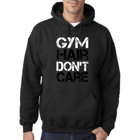 True Way 1455 - Adult Hoodie Gym Hair Don T Care Workout Exercise Fitness Health Sweatshirt XL Black